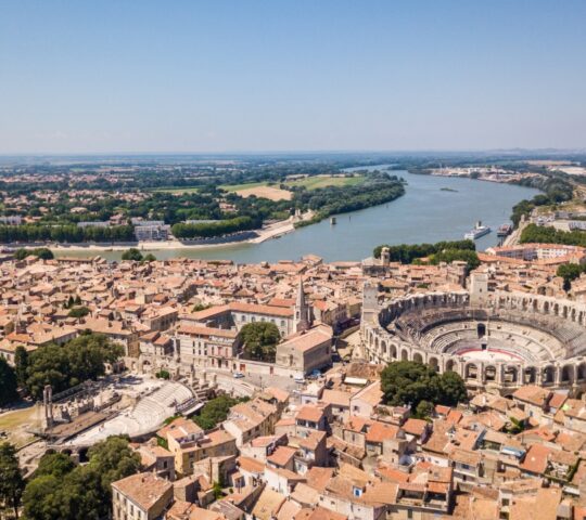 A view over Arles and the city's Roman amphitheatre
