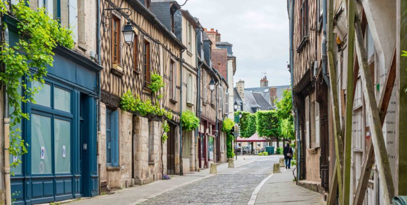 BOURGES, FRANCE – May 10, 2018: Street view of downtown in Bourges, France