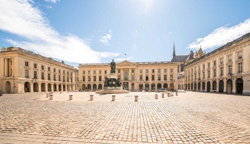Place Royale with the statue of Louis XV in Reims, France