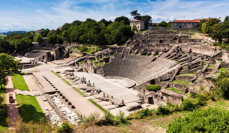 Ruins of Roman Theatre in Lyon. Lyon, Rhone-Alpes, France.