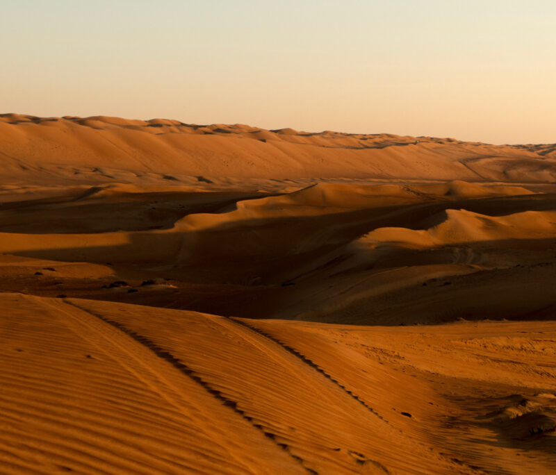 Sunset over a large desert landscape
