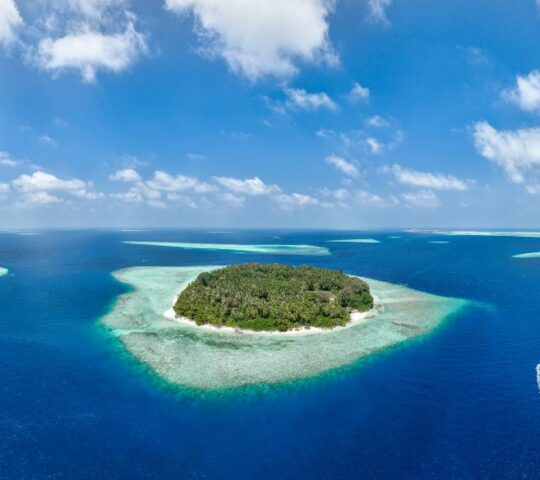 Aerial view of an atoll in the Maldives
