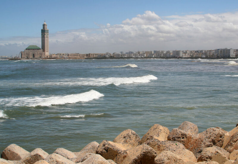Skyline of Casablanca Morocco with the King Hassan II Mosque.