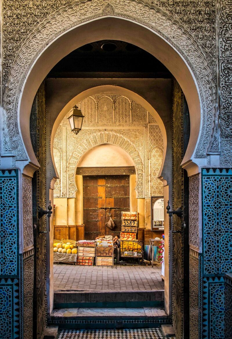 Fes, typical moroccan door to the old medina