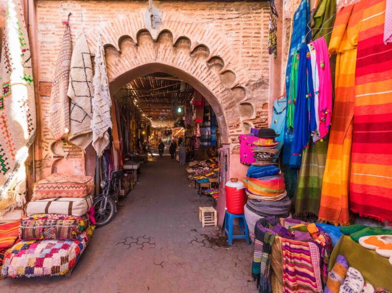 Souvenirs on the Jamaa el Fna market in old Medina, Marrakesh, Morocco