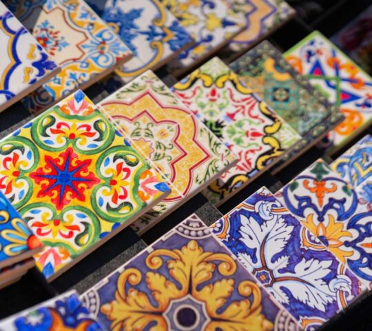 Brightly coloured painted tiles in Lisbon
