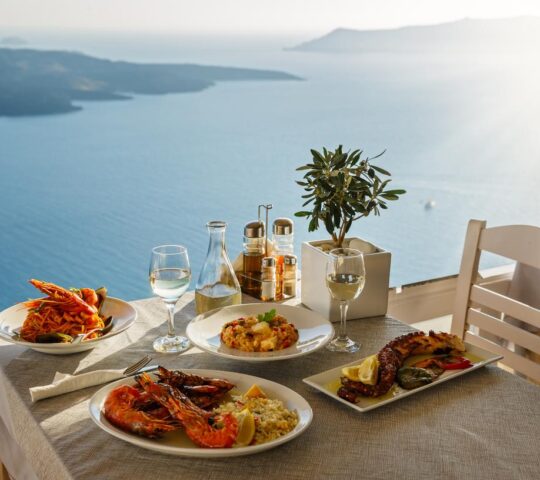 A romantic dinner for two on Santorini