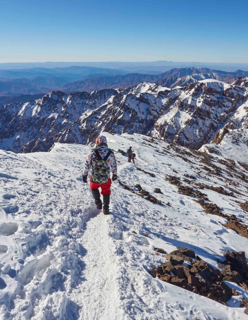 Hiking to the summit of Jebel Toubkal, highest mountain of Morocco.