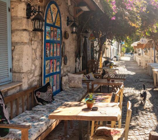 Cobbled streets in the town of Alacati