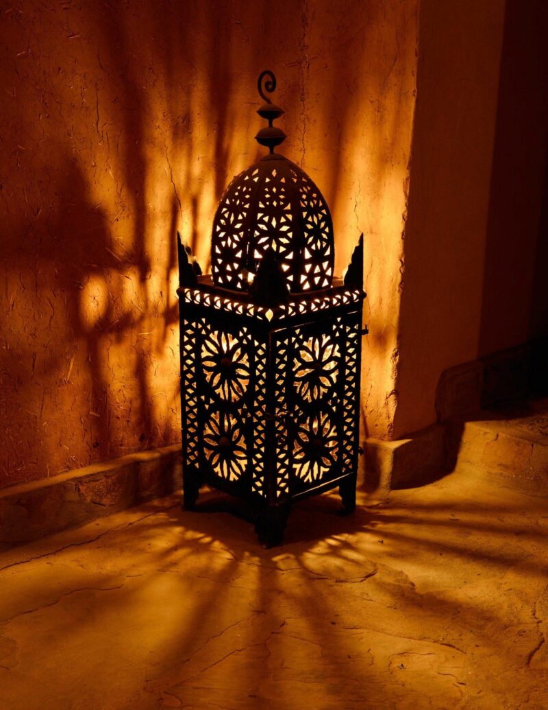 Traditional lantern at night inside Kasbah Ait Ben Moro at Skoura Morocco