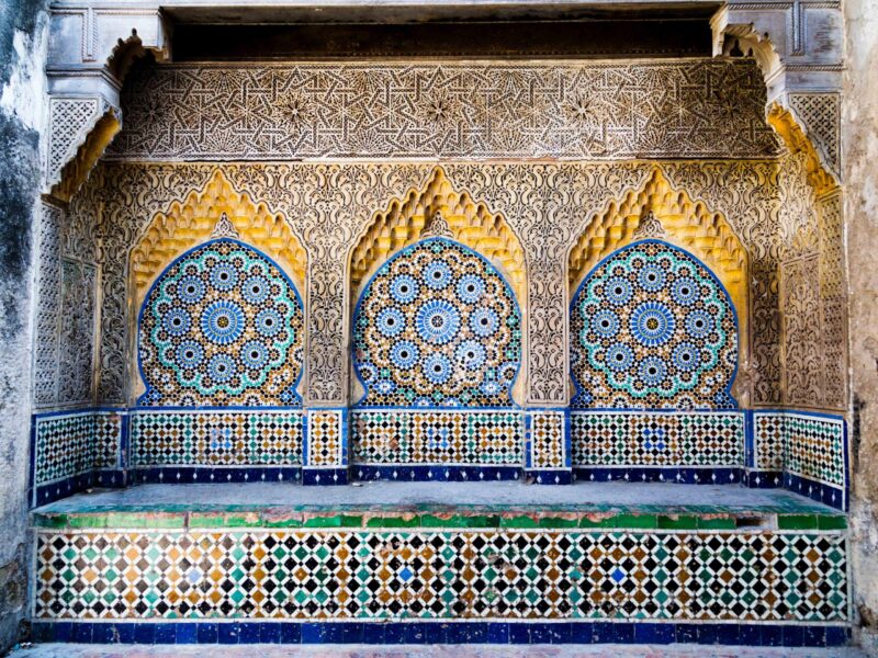 Tiled and carved alcove in Casbah, Tangier