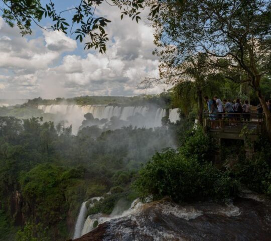 The boardwalks on the Brazilian side of the cascading Iguazu Falls