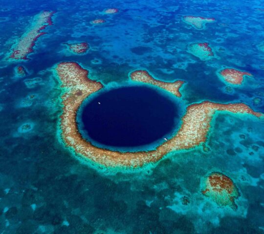 Belize's famous blue hole seen from above