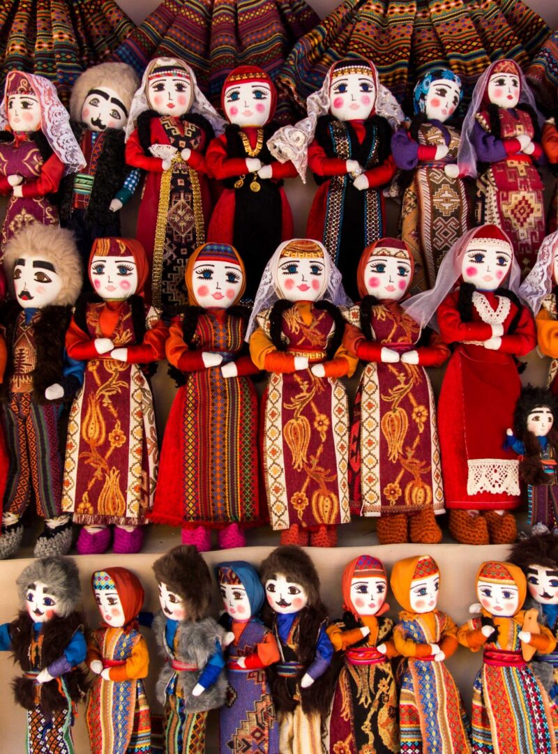 various colorful rag dolls as souvenirs from Armenia