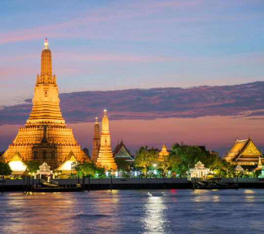 Sunset along Bangkok's Chao Phraya River