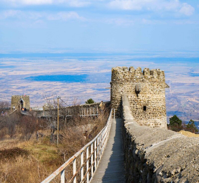 Sighnaghi Wall and a view of the valley in Sighnaghi town in Kaheti region of Georgia.
