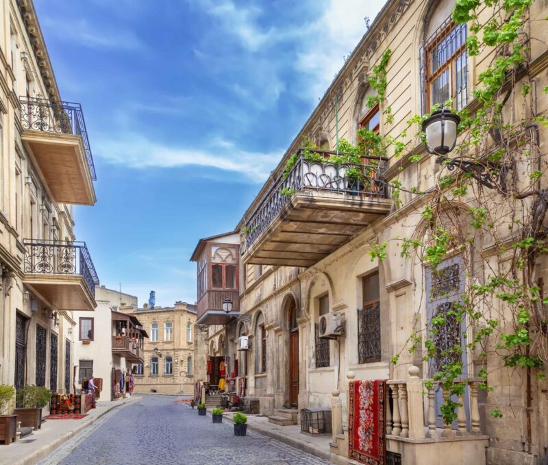 Street in Old City is the historical core of Baku, Azerbaijan