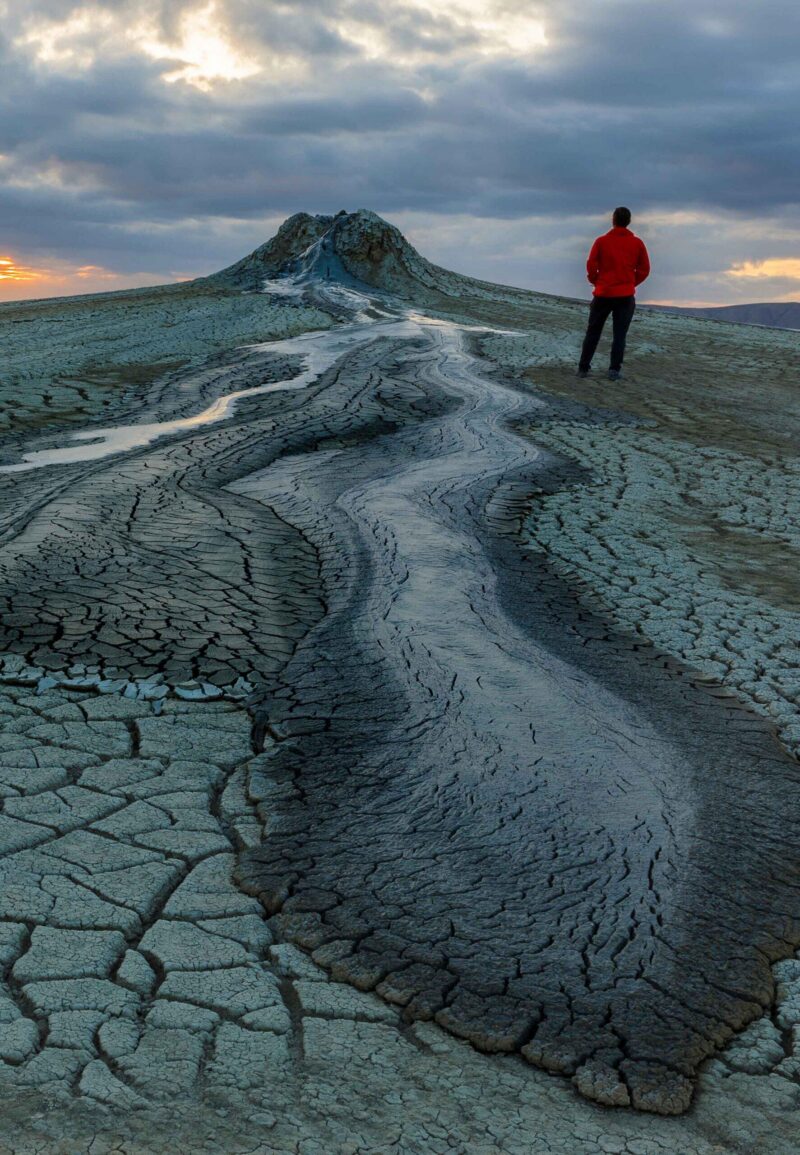 Mud volcanoes in Gobustan at sunset