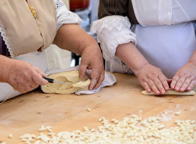 Gnocchi pasta of Sardinia, prepared by hand from old cook.