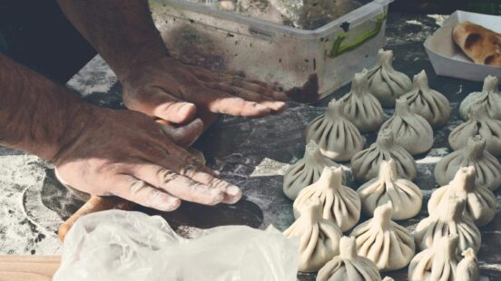 cooking khinkali in Georgia