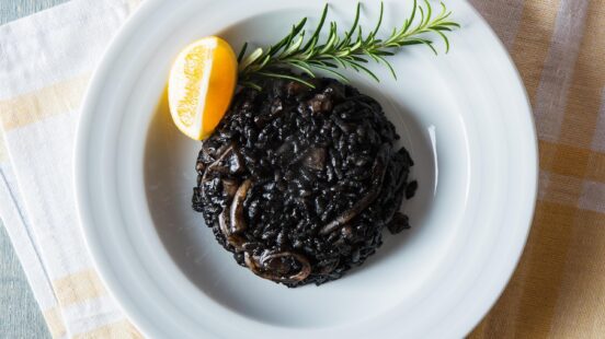 Black risotto with seafood