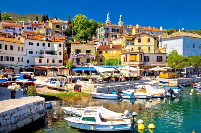 Idyllic mediterranean waterfront in Volosko village, Opatija riviera, Kvarner, Croatia