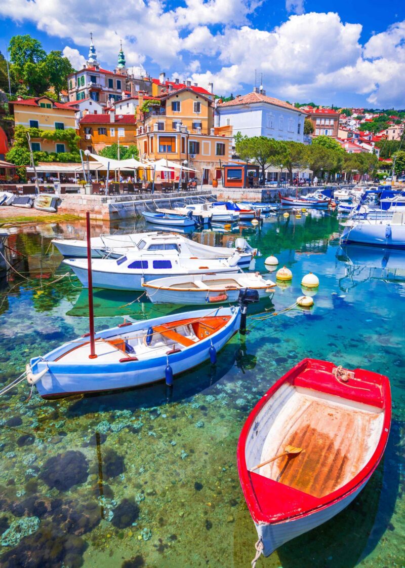 Opatija, Croatia. Marina of popular tourist resort on Adriatic Sea coastline, Istria Peninsula.