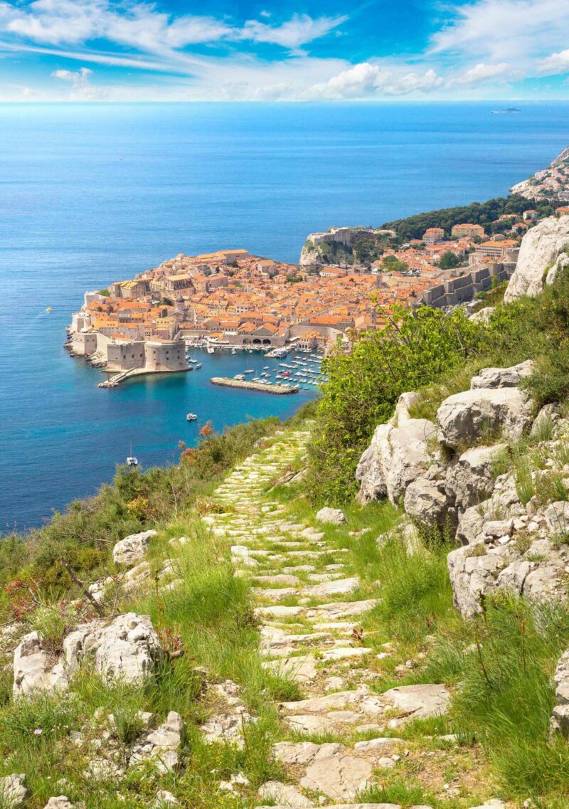 Aerial view of old city Dubrovnik in a beautiful summer day, Croatia
