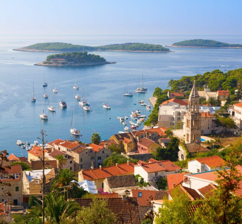 High angle view of the Dalmatian coast from the city of Hvar, Croatia
