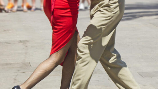 Street couple dancers performing Argentine tango