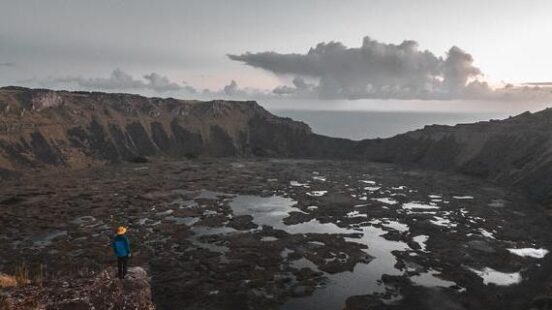 Sunset on the top of Rano Kao volcano, Easter Island, Chile