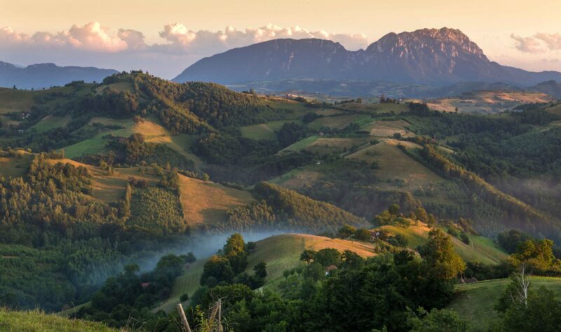 Colorful sunset with spectacular summer landscape,Transylvania, Romania