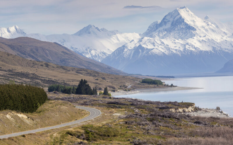 Cinematic Road to Mount Cook , New Zealand.