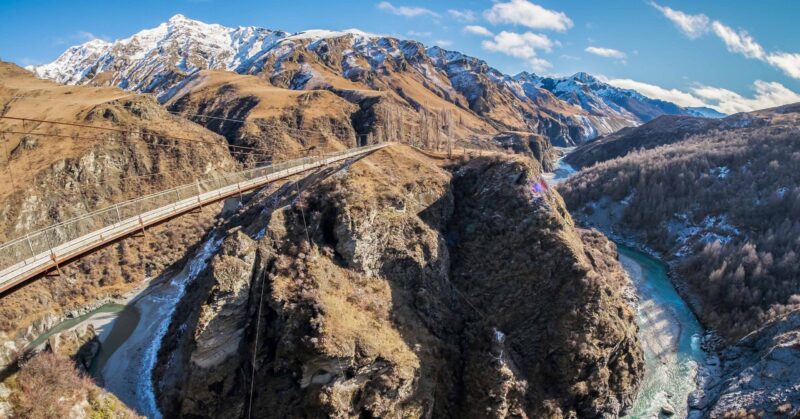Located in New Zealand’s South Island, the Skippers Canyon Road is known for its scenic roads, and scary narrow road. There are steep sheer cliff face. Below is the famous shotover river stream.