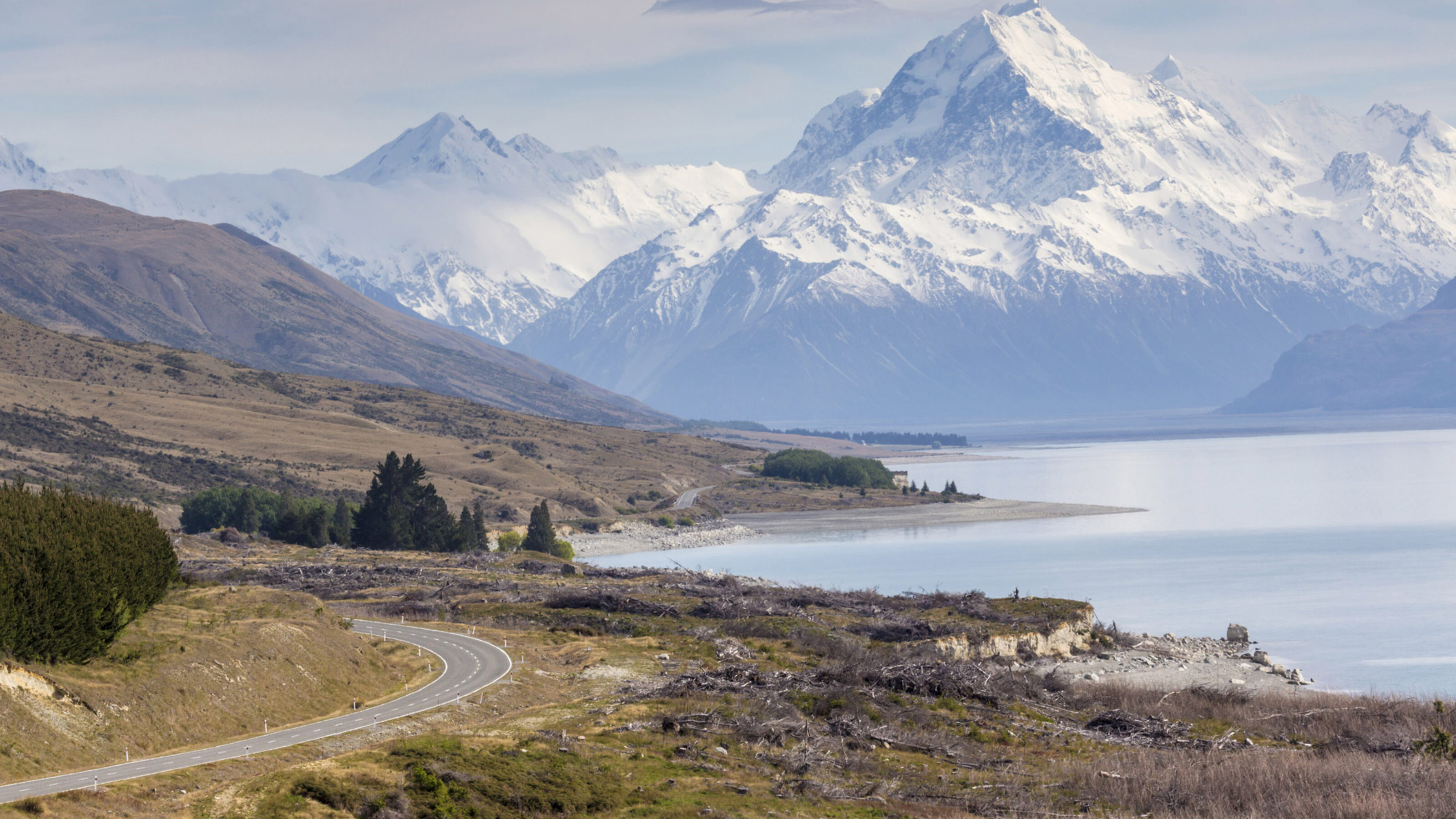 Cinematic Road to Mount Cook , New Zealand.