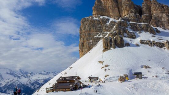 Snow and a blue sky in Cortina dx27;Ampezzo mountain, Italy