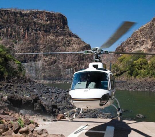 A helicopter over Victoria Falls
