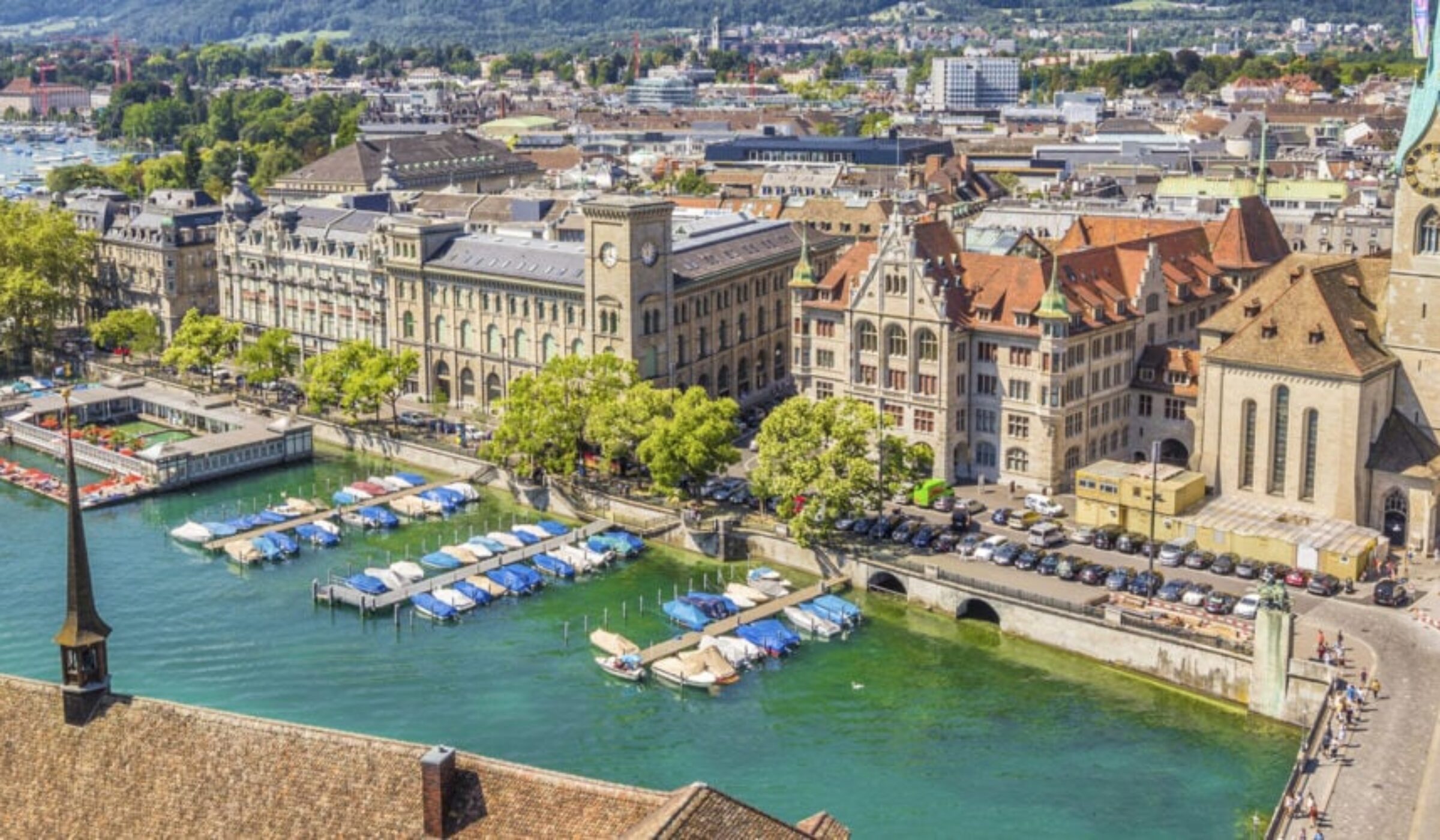 An aerial view of Zurich skyline