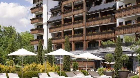 The outdoor pool at The Alpina in Gstaad, Switzerland