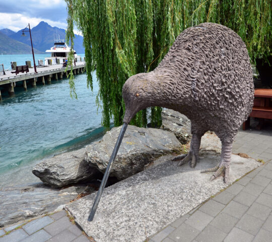 A large sculpture of a kiwi bird in Queenstown