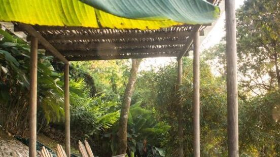 An outdoor terrace at Casa Oropéndola, Colombia