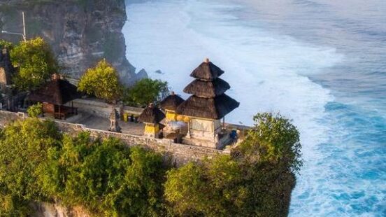 Aerial view of Uluwatu Temple and the sea, Bali
