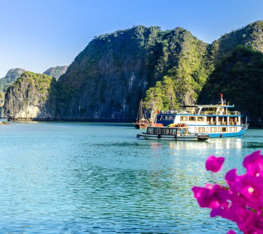 Scenic view of the karst limestone islands in Lan Ha Bay