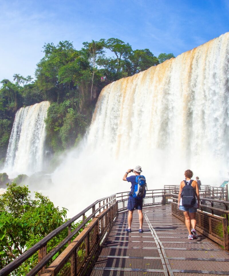 Iguazu Falls in a tropical rainforest. UNESCO world heritage in Brazil and Argentina