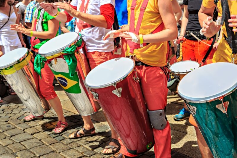The unidentified samba musician participates at the annual samba festival