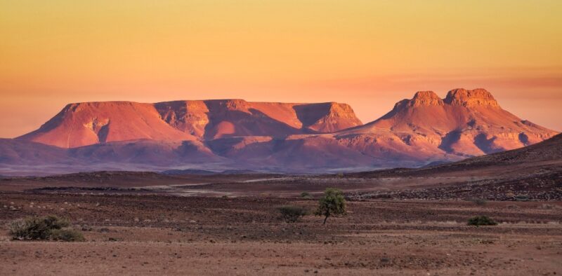 sunrise in Brandberg Mountain, Namib desert, Namibia, Africa wilderness