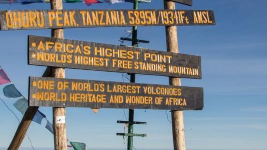 Sign on the top of Mount Kilimanjaro, Tanzania