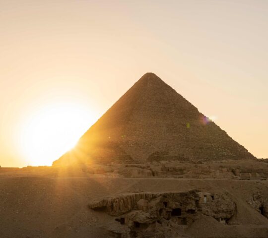 Sunset over the pyramids of Giza
