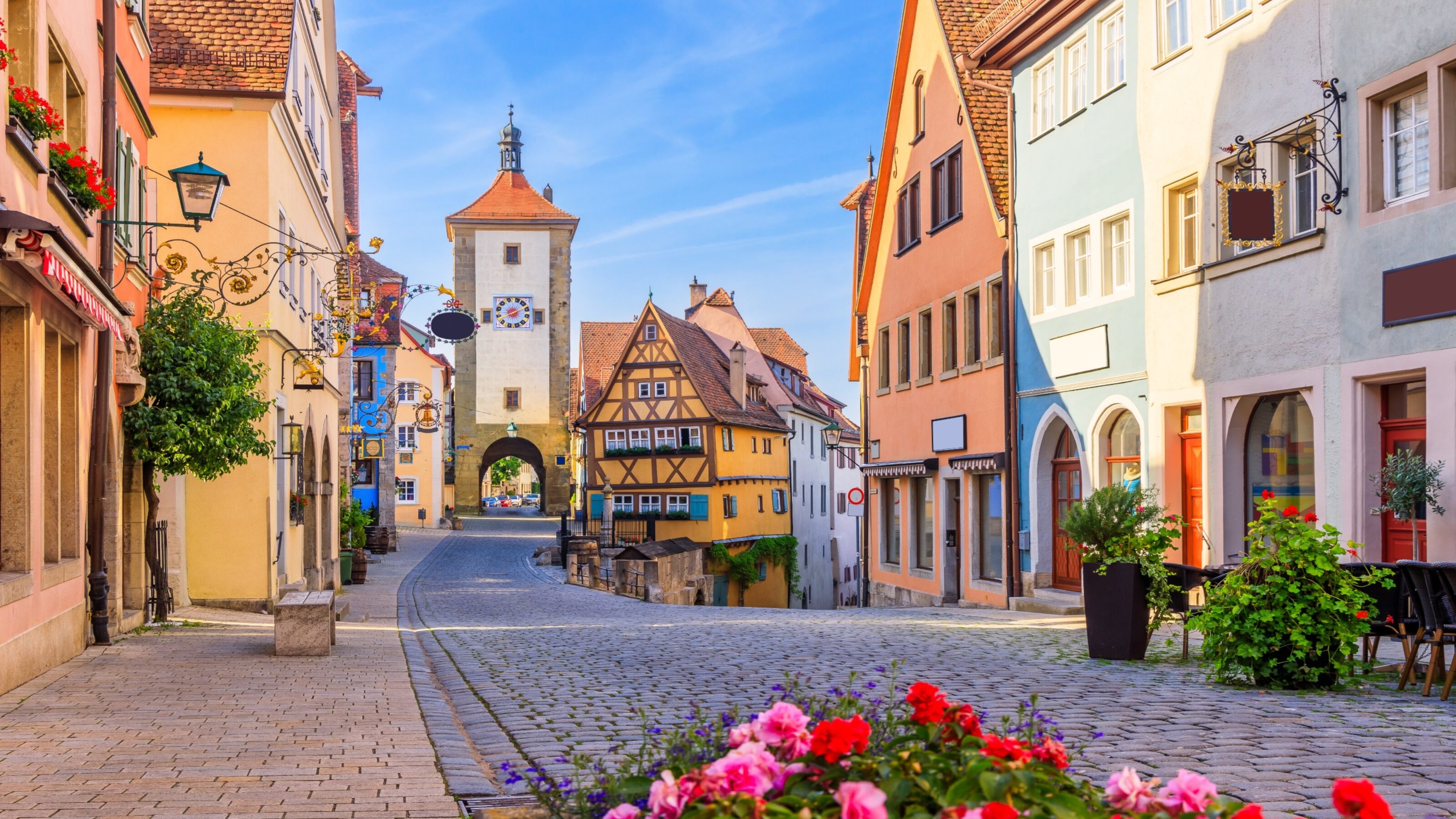 Rothenburg ob der Tauber, Bavaria, Germany. Medieval town of Rothenburg on a summer day.