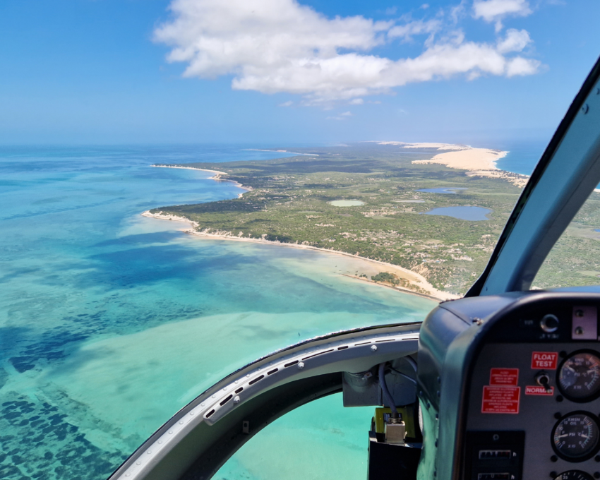 Helicopter flight from Vilanculos Airport to Benguerra Island